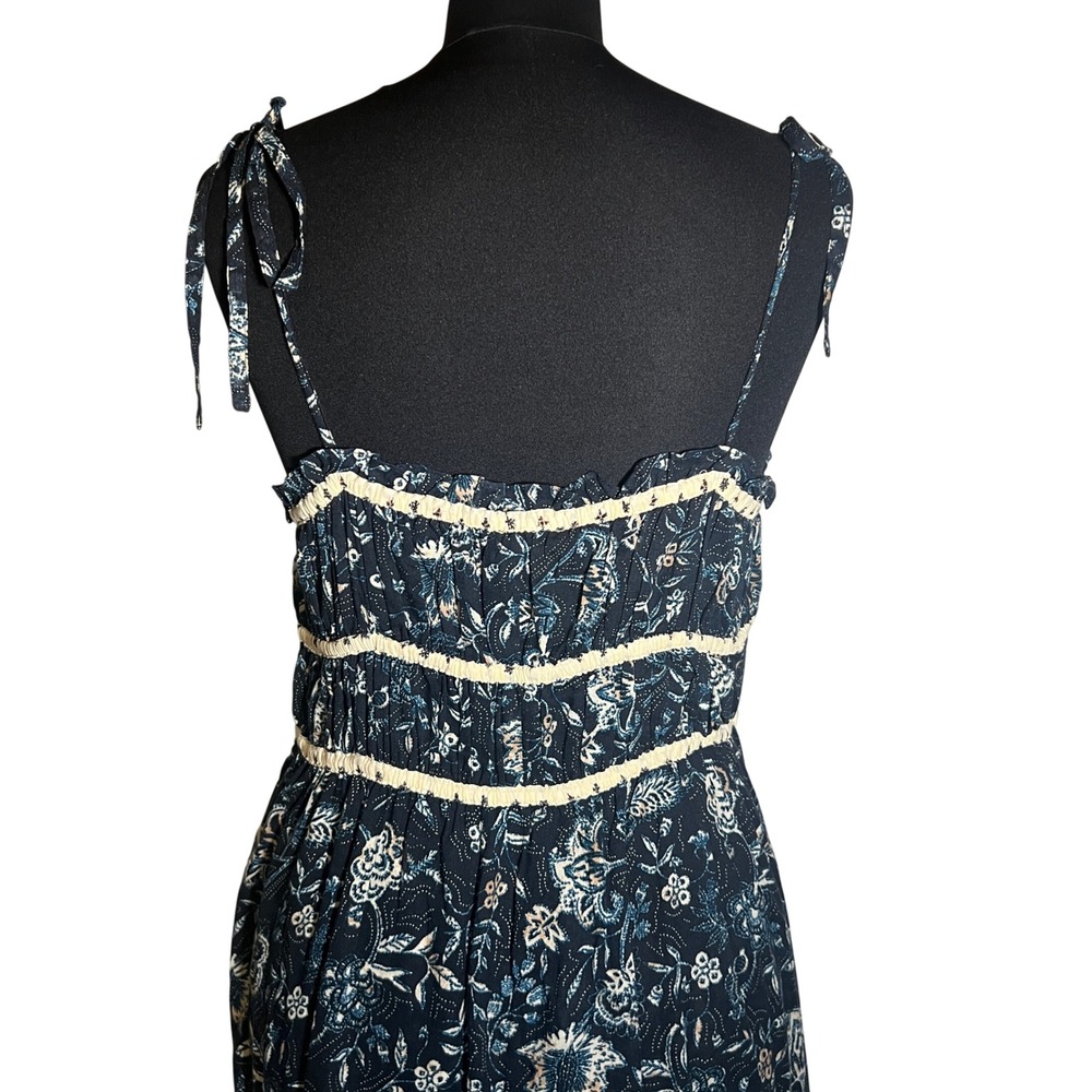 Christian Lacroix Tiered Floral Midi Dress in Cream and Navy, Womens Size Medium - Picture 12 of 15